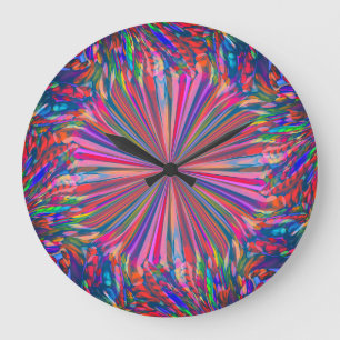 Rainbow Abstract Liquid Fluid Art by Heva Weva Large Clock