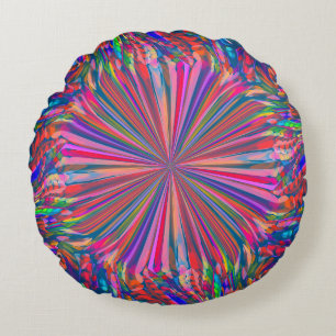 Rainbow Abstract Liquid Fluid Art by Heva Weva Round Cushion