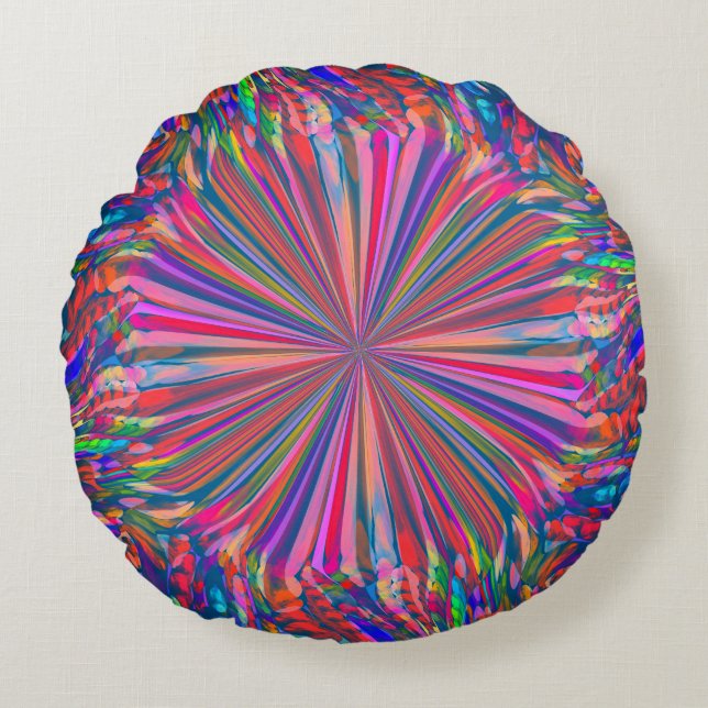 Rainbow Abstract Liquid Fluid Art by Heva Weva Round Cushion (Front)