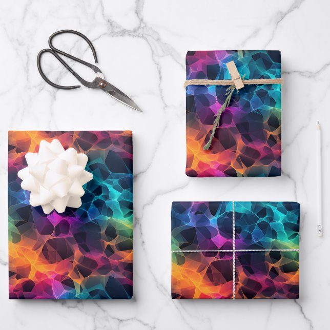 Rainbow Abstract on Black Wrapping Paper Sheet (Front)