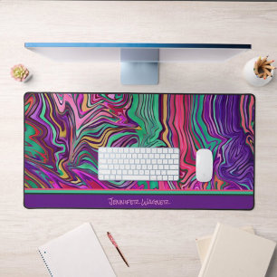 Rainbow Abstract Playful Stripe Design Name Desk Mat