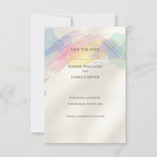 Rainbow Abstract Save the Date Card (Front)