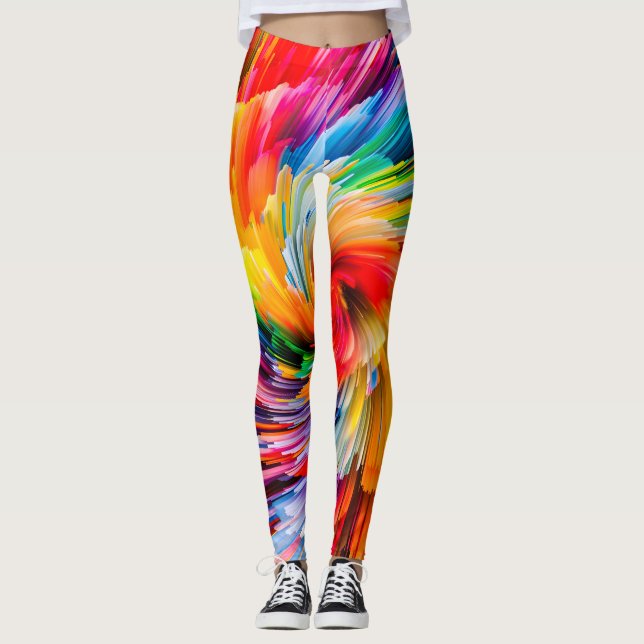 Rainbow Abstract Vibrant Swirl Modern Leggings (Front)