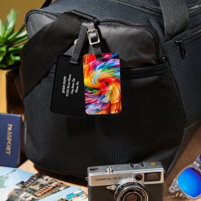 Rainbow Abstract Vibrant Swirl Modern Luggage Tag (Front & Back)