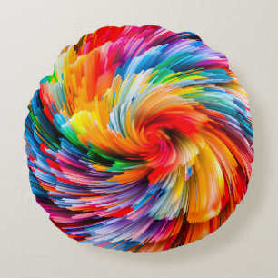 Rainbow Abstract Vibrant Swirl Modern Round Cushion