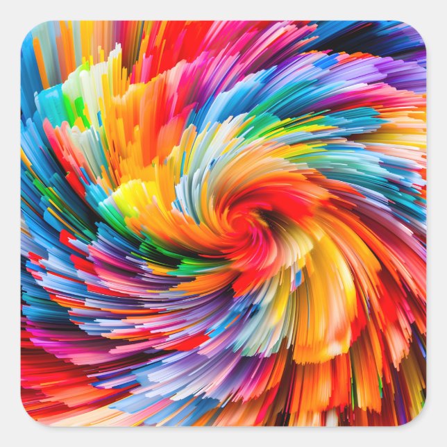 Rainbow Abstract Vibrant Swirl Modern Square Sticker (Front)