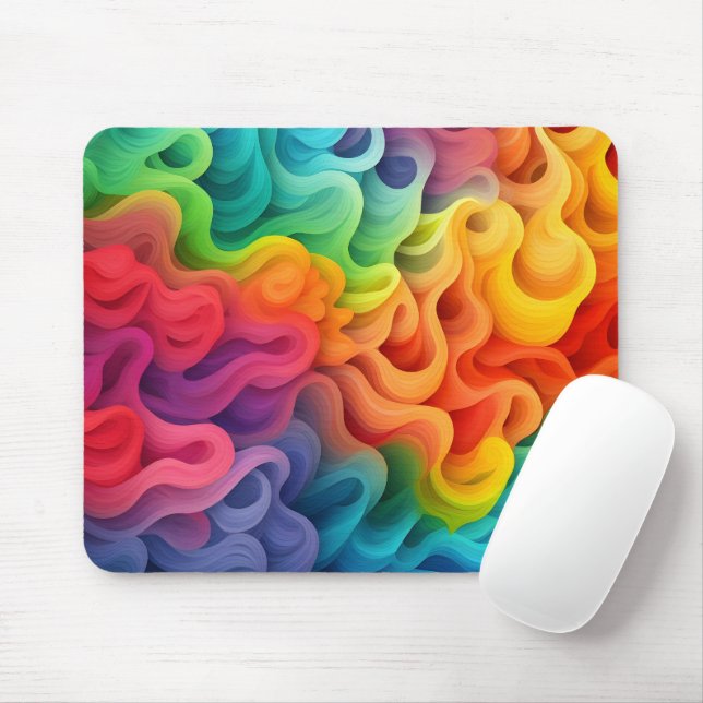 Rainbow Abstract Waves Mouse Mat (With Mouse)