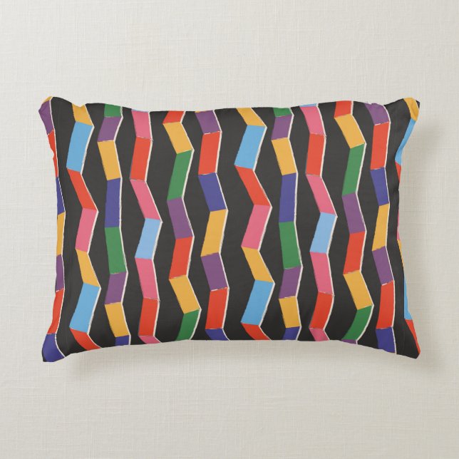 Rainbow abstract zig zag seamless pattern,hand pai decorative cushion (Front)