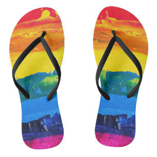 Rainbow Acrylic Painting Gay Colours Pride Flag Da Flip Flops