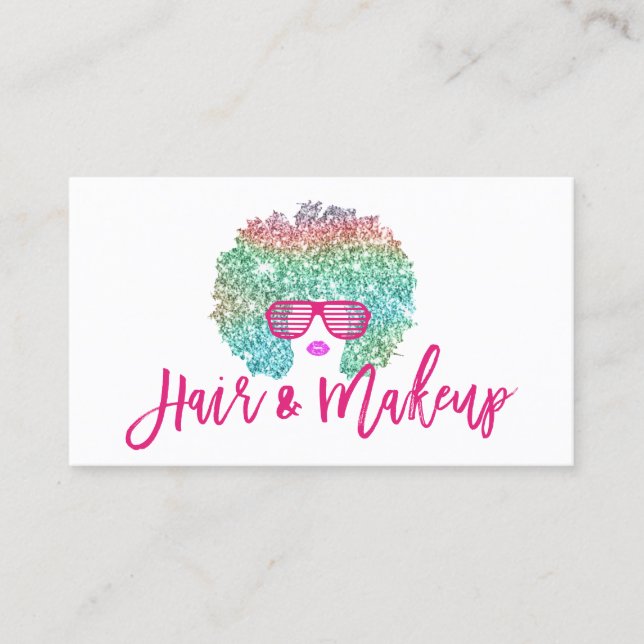 Rainbow Afro Hair Girl Sunglasses Fashion Stylist Business Card (Front)
