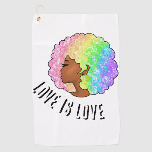 rainbow afro LGBTQ love is love pride black girl Golf Towel