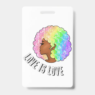 rainbow afro LGBTQ love is love pride black girl ID Badge