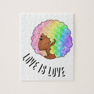 rainbow afro LGBTQ love is love pride black girl  Jigsaw Puzzle