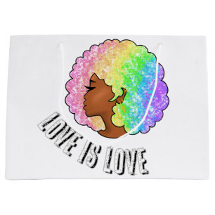 rainbow afro LGBTQ love is love pride black girl Large Gift Bag