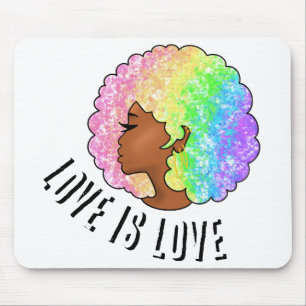 rainbow afro LGBTQ love is love pride black girl Mouse Mat