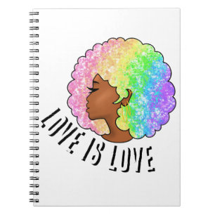 rainbow afro LGBTQ love is love pride black girl Notebook
