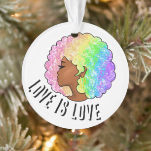 rainbow afro LGBTQ love is love pride black girl  Ornament