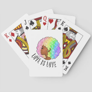 rainbow afro LGBTQ love is love pride black girl Playing Cards