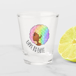 rainbow afro LGBTQ love is love pride black girl Shot Glass