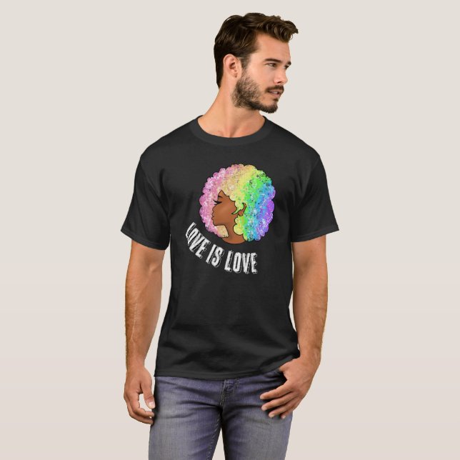 rainbow afro LGBTQ love is love pride black girl  T-Shirt (Front Full)