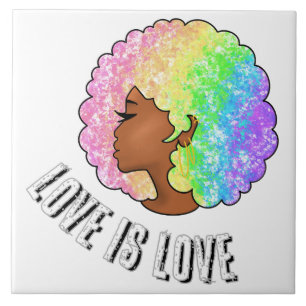rainbow afro LGBTQ love is love pride black girl Tile
