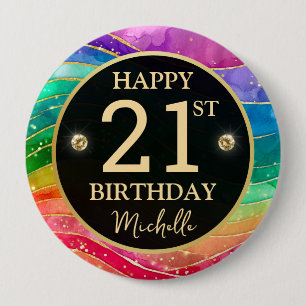 Rainbow Agate Gold Glitter Birthday Badge