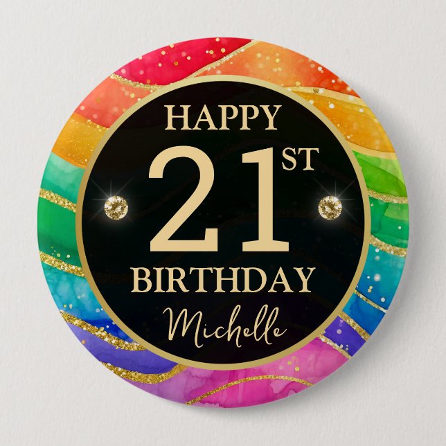 Rainbow Agate Gold Glitter Birthday Badge (Front)