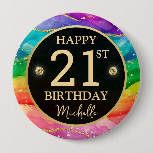Rainbow Agate Gold Glitter Birthday Badge