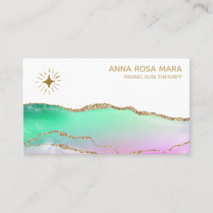 *~* Rainbow Agate Gold Glitter Vein Pastel Star Business Card