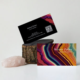 Rainbow Agate Marble QR Code Business Card