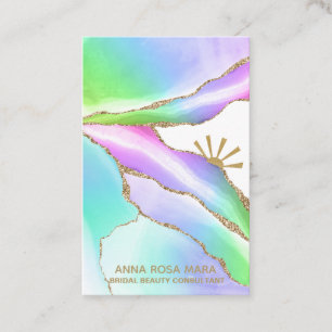 *~* Rainbow Agate Pastel Gold Glitter Veins Business Card