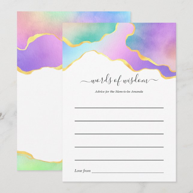 Rainbow Agate Stone Baby Shower Game Advice Card (Front/Back)