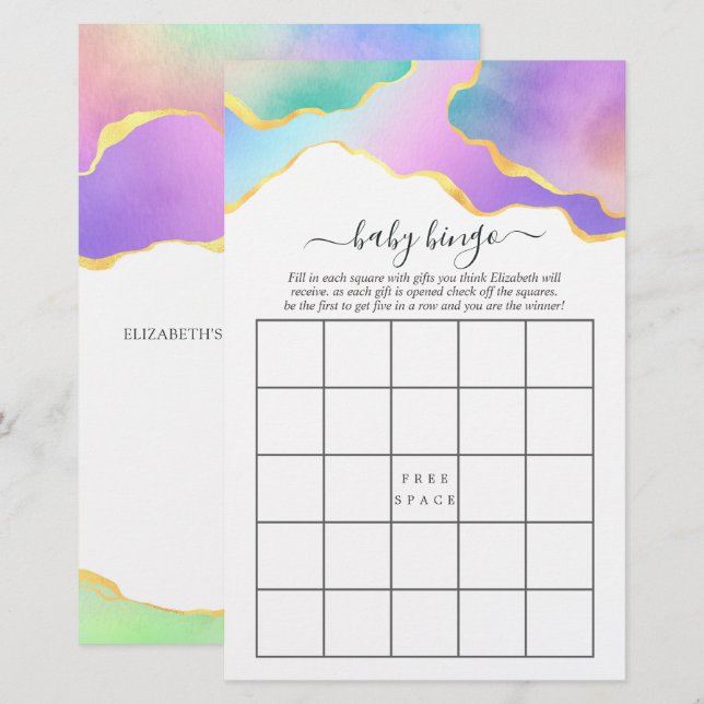 Rainbow Agate Stone Bridal Shower Bingo (Front/Back)