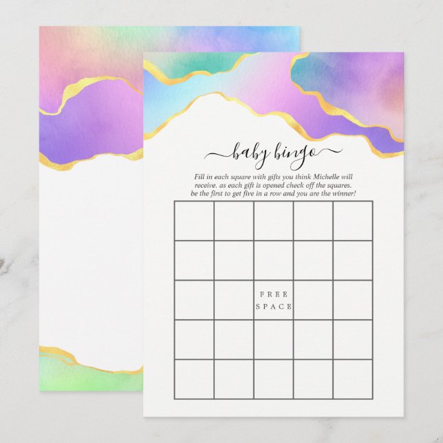Rainbow Agate Stone Bridal Shower Bingo Invitation (Front/Back)