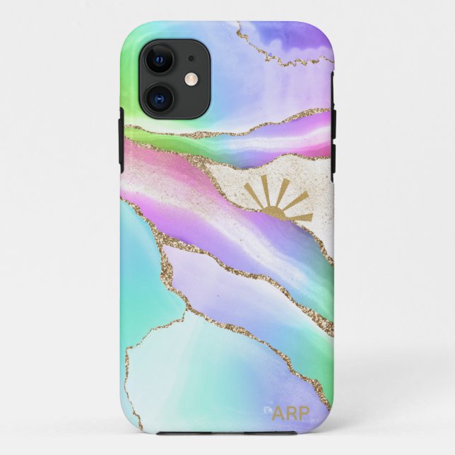 *~* Rainbow Agate Sun Gold Star Dust Pastel Case-Mate iPhone Case (Back)