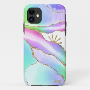 *~* Rainbow Agate Sun Rays Gold  Pastel iPhone 11 Case