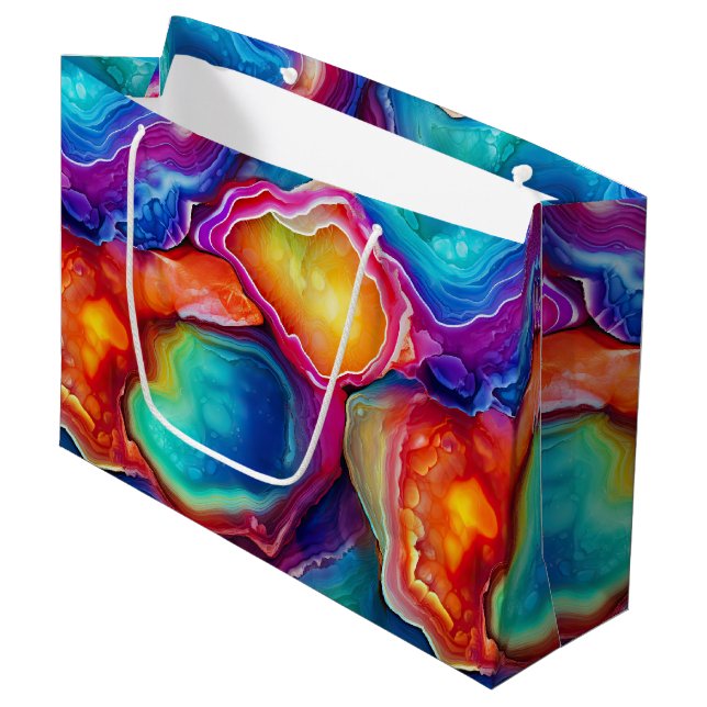 Rainbow Agate | Vibrant Abstract Stone Pattern Large Gift Bag (Front Angled)