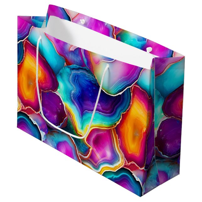 Rainbow Agate | Vibrant Abstract Stone Pattern Large Gift Bag (Front Angled)