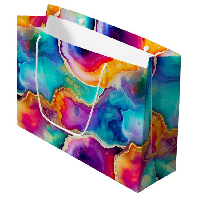Rainbow Agate | Vibrant Abstract Stone Pattern Large Gift Bag (Front Angled)