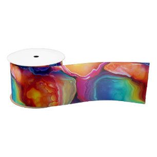 Rainbow Agate   Vibrant Abstract Stone Pattern Satin Ribbon