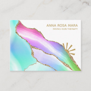 *~* Rainbow Agate White Gold Glitter Vein Pastel Business Card