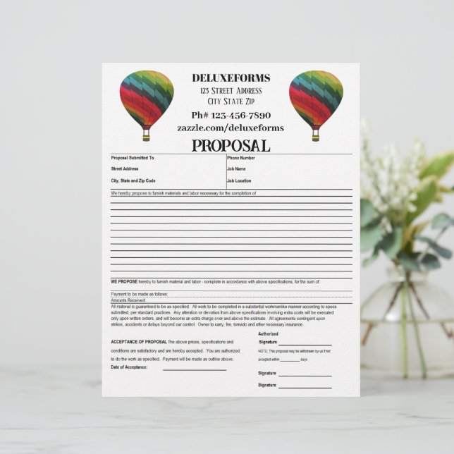 Rainbow Air Balloon Proposal Form Custom Letterhead (Standing Front)