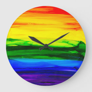 Rainbow Alcohol Ink Abstract Large Clock