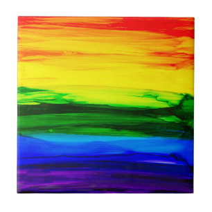 Rainbow Alcohol Ink Abstract Tile