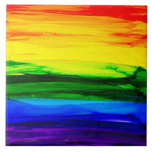 Rainbow Alcohol Ink Abstract Tile