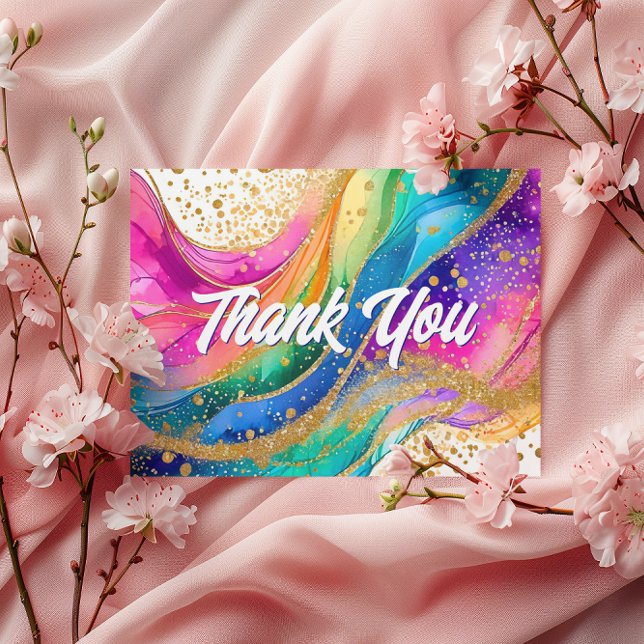Rainbow Alcohol Ink Birthday Thank You Postcard (Rainbow Alcohol Ink Birthday Thank You Postcard)