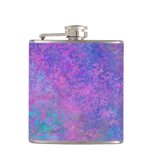 Rainbow Alcohol Ink, Bright Colourful Abstract Hip Flask (Front)