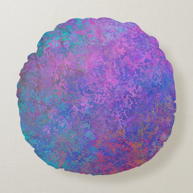 Rainbow Alcohol Ink, Bright Colourful Abstract Round Cushion (Front)
