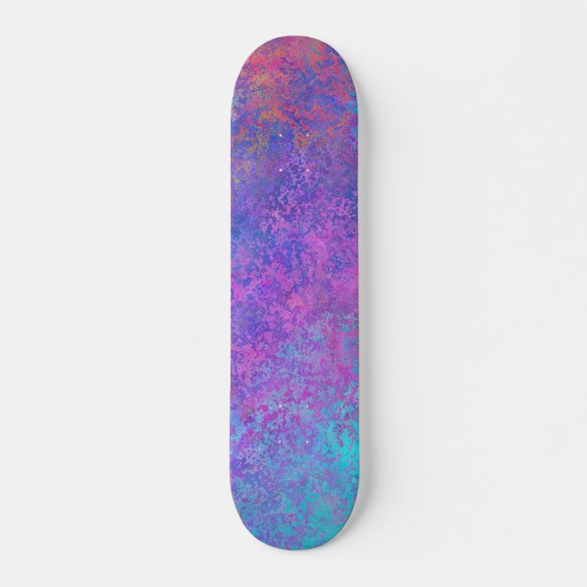 Rainbow Alcohol Ink, Bright Colourful Abstract Skateboard (Front)