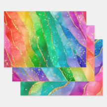Rainbow Alcohol Ink Gold Glitter Abstract Design